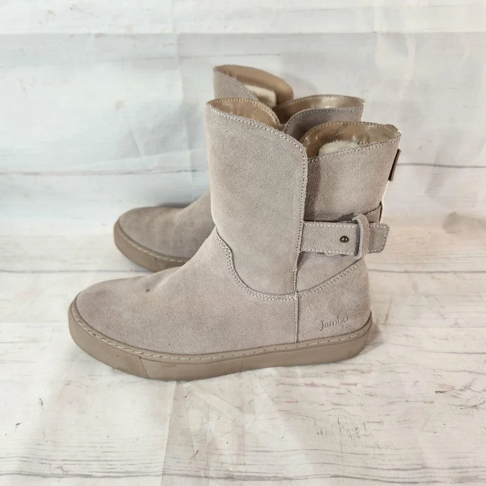 Jambu Boots Waterproof Beige Suede Fur Lined Winter -‎ Women's Size 8